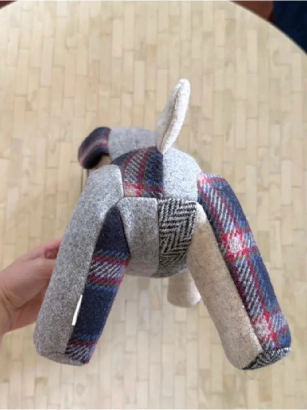 Muji Plaid & Herringbone Plush Dog Toy - Gray/Blue/Red